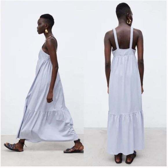 NWT Zara Gathered Front Cotton Maxi Dress Size Medium summer wedding formal - Picture 2 of 3